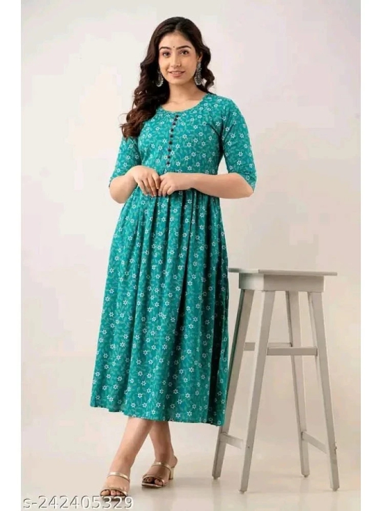 RIAANA Cotton Printed Flared Womens Kurti - Green ( Pack of 1 ) - None