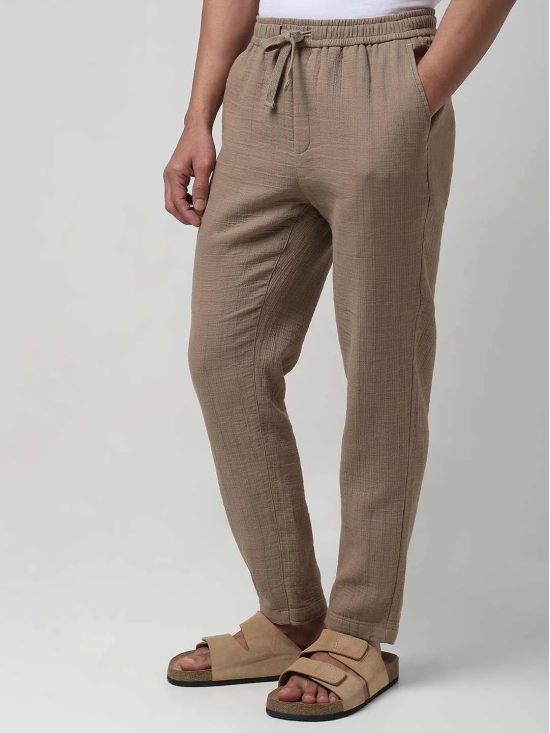 Khaki Relaxed Fit Drawstring Trouser In Cotton