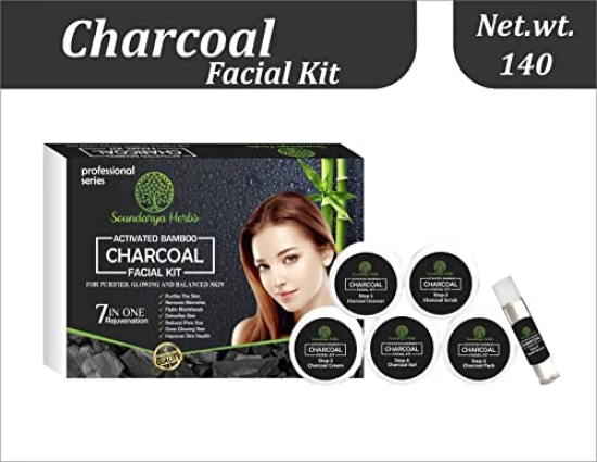 Soundarya Herbs Activated Charcoal Bamboo Facial Kit - 140g | Natural Detoxifying and Purifying