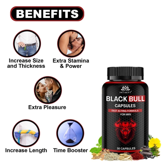 Intimify Black Bull capsules, sexual stamina supplements, sexual wellness men, Increase Size, Time Booster, Extra Pleasure (30 caps)