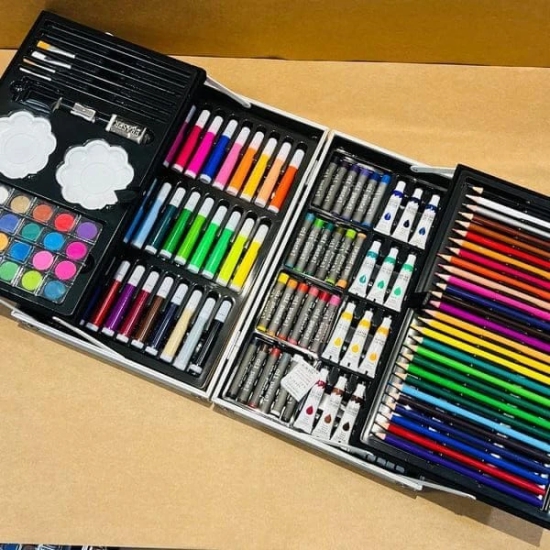 Colour Set Art & Craft Painting Box, Big Coloring Suitcase Multiple 145 Color Kit, Professional Drawing Water Color Pencils, Oil Pastel, Sketches & Acrylic Paint Brush Birthday Gift for Kids