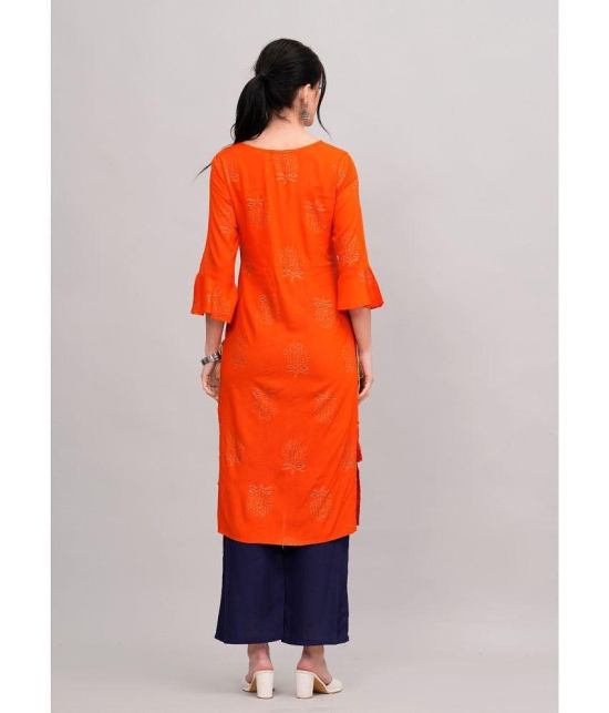 MAUKA Rayon Embroidered Kurti With Palazzo Womens Stitched Salwar Suit - Orange ( Pack of 1 ) - None