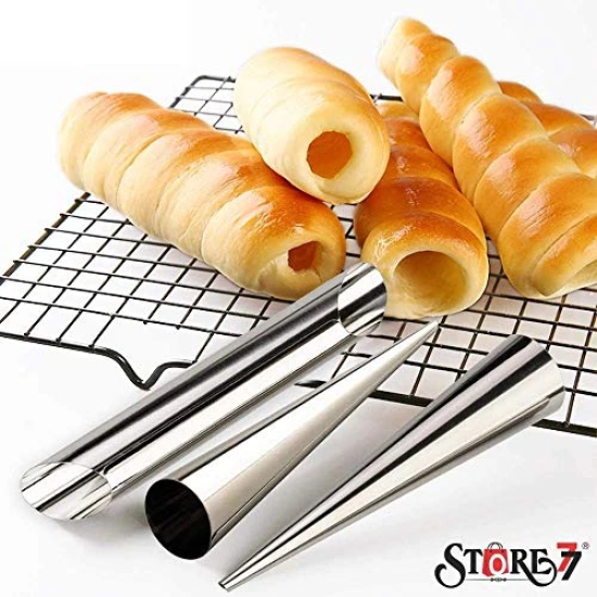 Magnusdeal 6Pcs DIY Non-Stick Stainless Steel Baking Cones Set. Spiral Horn Pastry Cream Roll Tubes/Cake Cone Mold/Cannoli Forms/Croissant Shell Metal Ice Cream Roll/Funnel Shape/Kitchen/Party