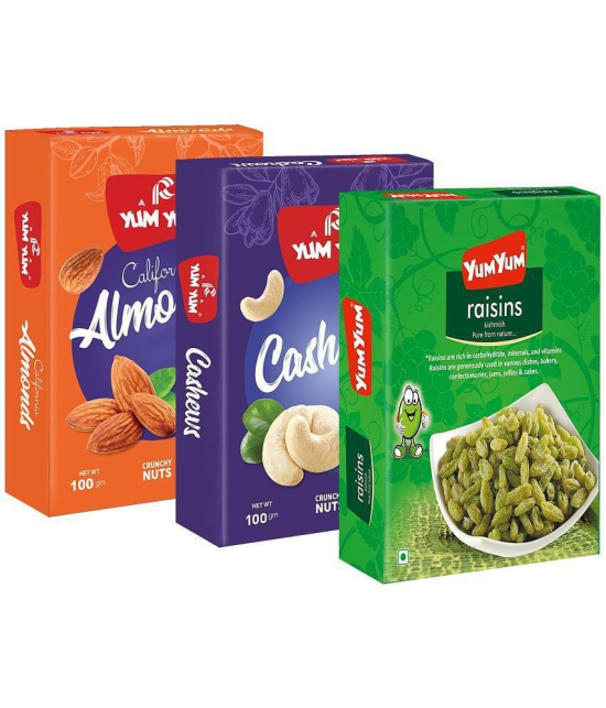 YUM YUM Premium Jumbo (Almond 100g Cashew 100g & Raisin 100g) 300g Dry Fruits Combo Pack