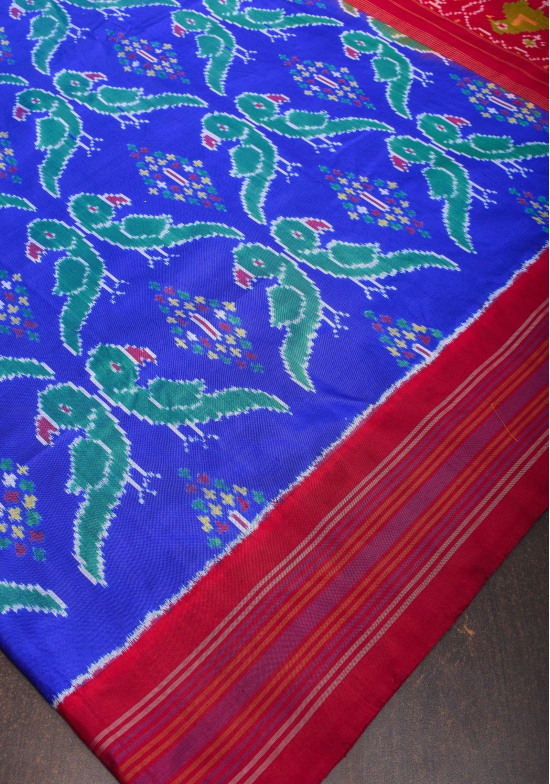 Blue Exquisite Ikkat Patola Kanjivaram Pure Silk with Stack Border | SILK MARK CERTIFIED