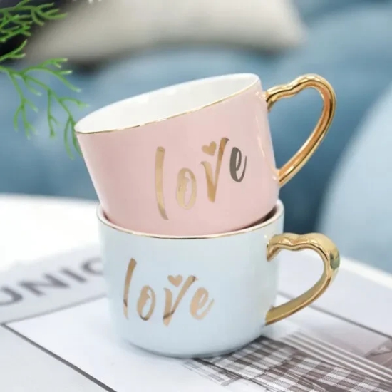 Heart Shaped Love Mug With Saucer-Sky Blue