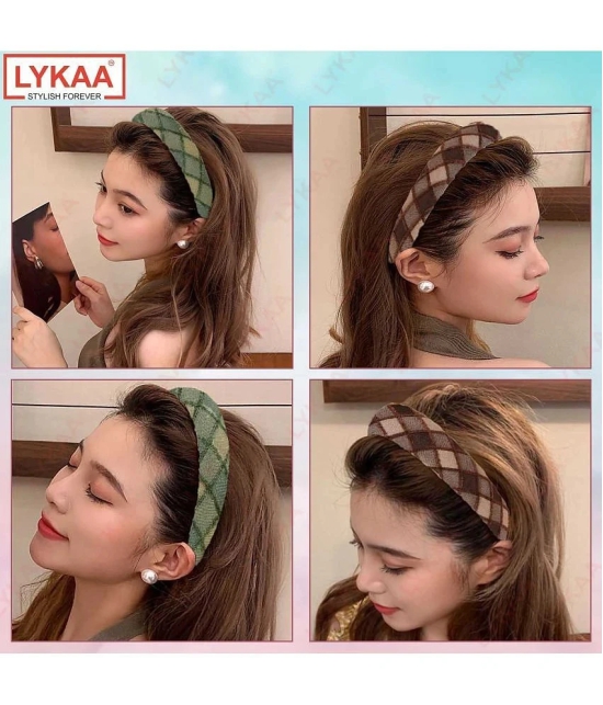 LYKAA Padded & Boho Headbands, Puffy Sponge Thick check printed Vintage Hair Accessories Pack Of 2 - Brown