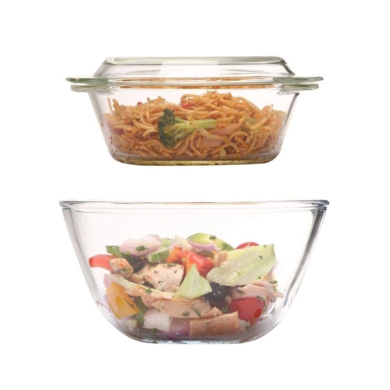 Femora Borosilicate Glass Microwave Safe Mixing Bowl 1050 ML, Serving Casserole 700 ML Set of 2 (Transparent)