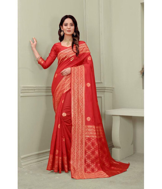 ofline selection - Red Cotton Blend Saree With Blouse Piece ( Pack of 1 ) - Red