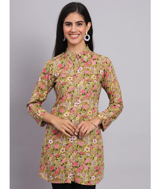 Tissu Rayon Printed Shirt Style Womens Kurti - Yellow ( Pack of 1 ) - None