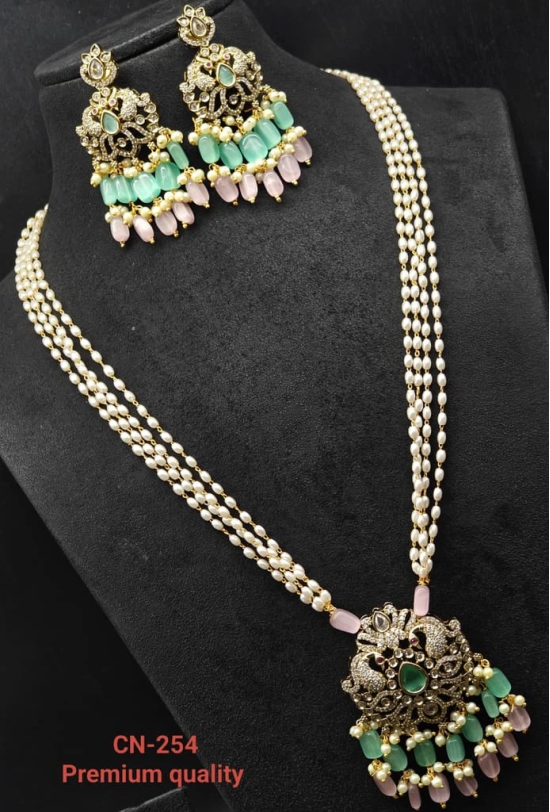  Stunning Antique Gold Plated Kundan Meenakari Pearl Necklace Set With Earrings