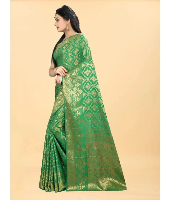 Gazal Fashions - Green Banarasi Silk Saree With Blouse Piece ( Pack of 1 ) - Green