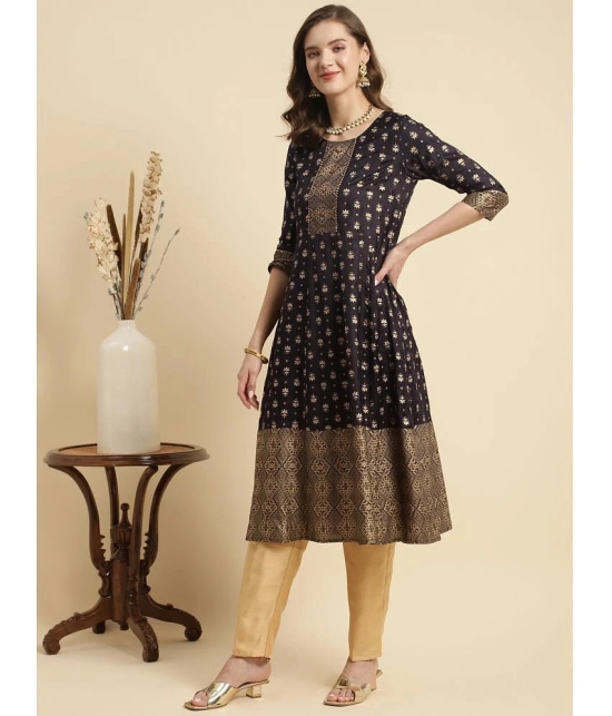 Rangita Women Black Ethnic Printed Calf Length Flared Kurti - None