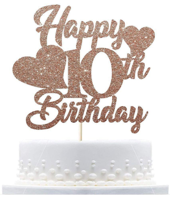 Zyozi Rose Gold Happy 10th Birthday Cake Topper, Double Digits Cake Topper, 10th Birthday Cake Topper for Baby Girls 10th Birthday Zyoziques - Rose