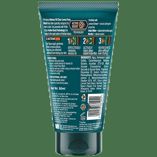 Himalaya Men Intense Oil Clear Lemon Face Wash, 50 Ml