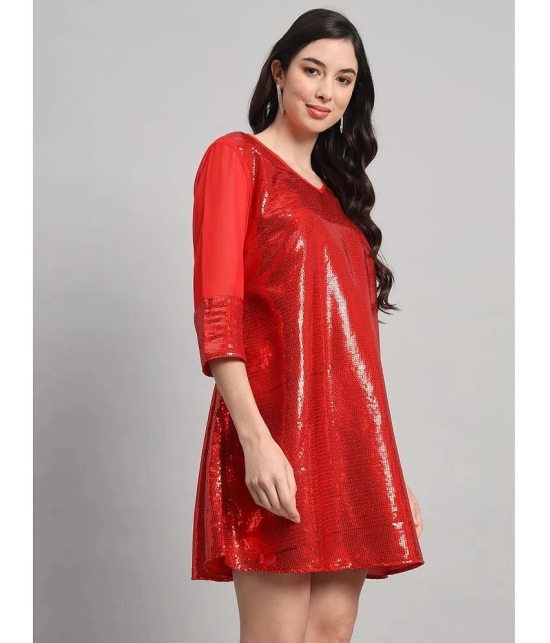 Curvydrobe Georgette Embellished Mini Womens A-line Dress - Red ( Pack of 1 ) - None