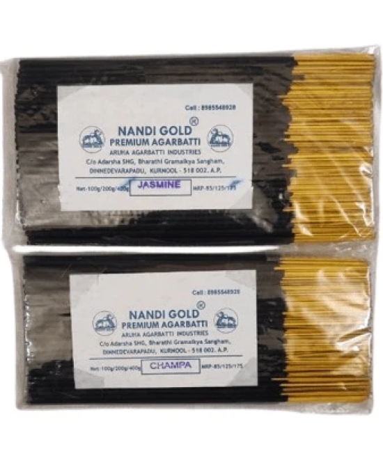 Nandi Gold Premium Natural Agarbatti Combo Pack | 400g x 2 | Fragrance- Jasmine,Champa | Each Pack Contains 400g