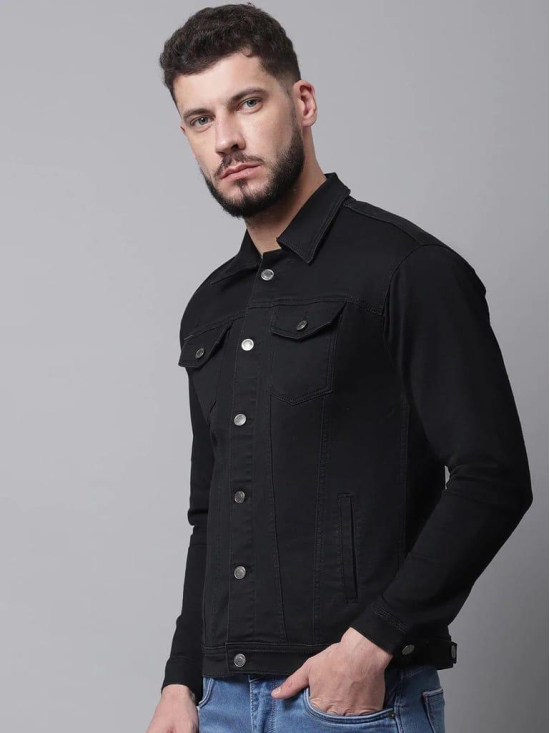 Rodamo Men Black Denim Cotton Jacket with Patchwork