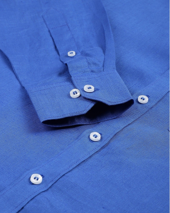 Egyptian Blue Men Linen Shirt M