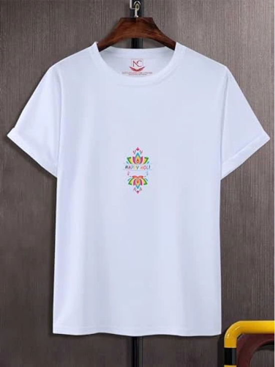 NITYANAND CREATIONS Round Neck White Holi T-Shirt for MEN-HOLI-T-SHIRT-11583-L