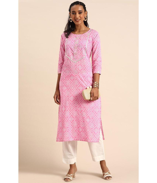 Rajnandini - Pink 100% Cotton Women's Straight Kurti ( Pack of 1 ) - None