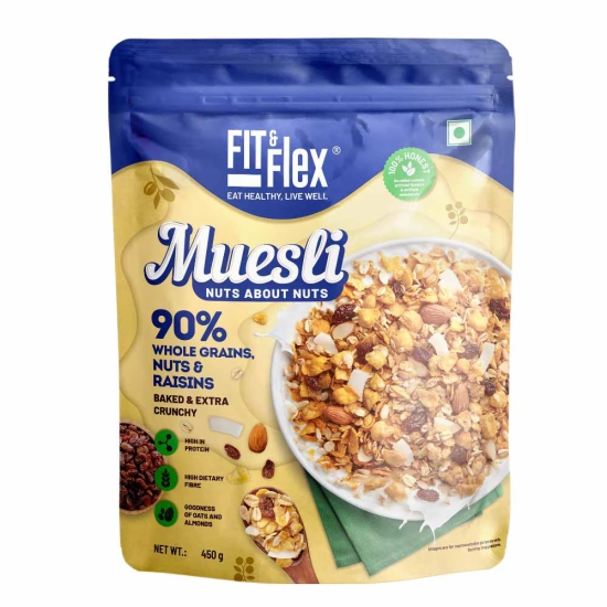 Fit & Flex Backed Muesli Breakfast Cerealfit & flex Muesli Nuts About Nuts(210g) | Zero Cholesterol | High In Protein | Pack of 2 210g