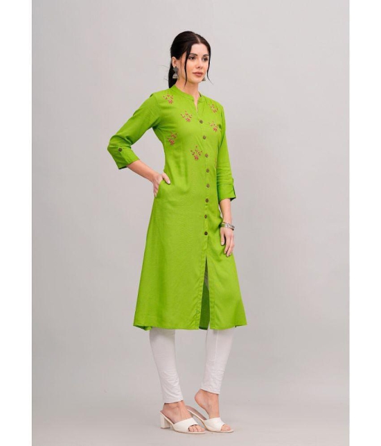 MAUKA Rayon Embroidered Front Slit Womens Kurti - Green ( Pack of 1 ) - None