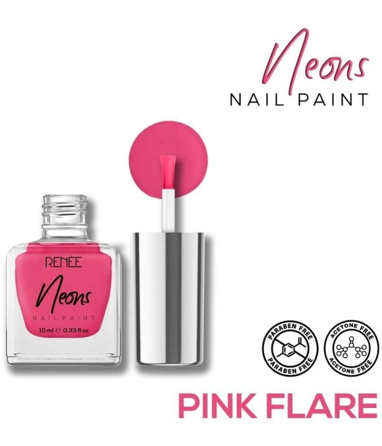 Renee Neons Nail Paint - Pink Flare, Quick Drying, Glossy Finish, Long Lasting