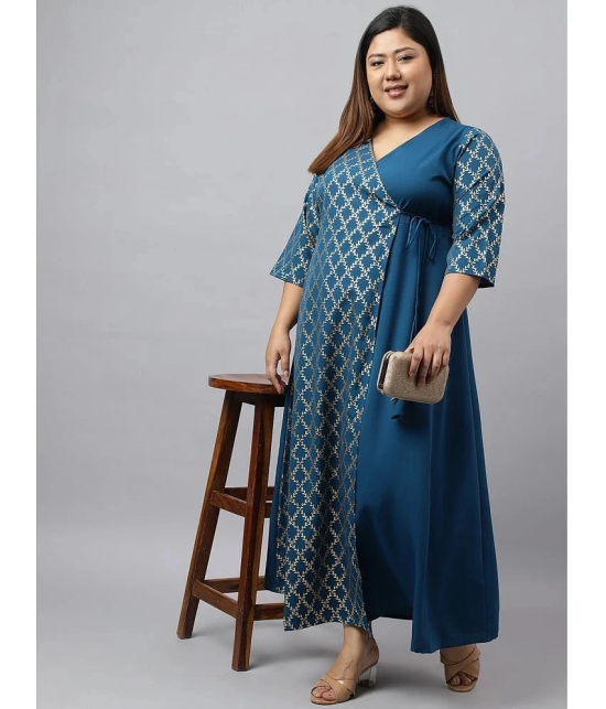 Janasya Crepe Checks Angrakha Womens Kurti - Teal ( Pack of 1 ) - None