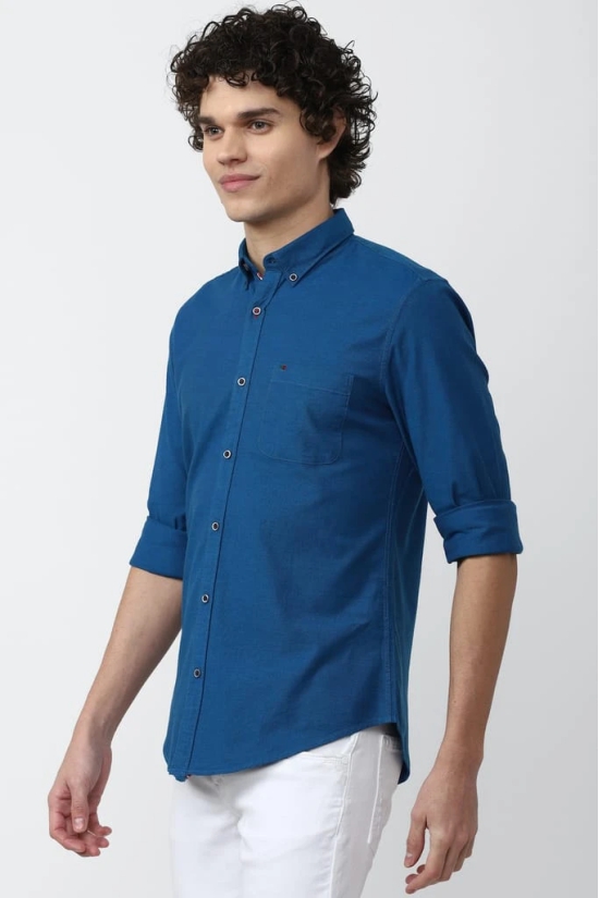 Men Blue Super Slim Fit Solid Full Sleeves Casual Shirt