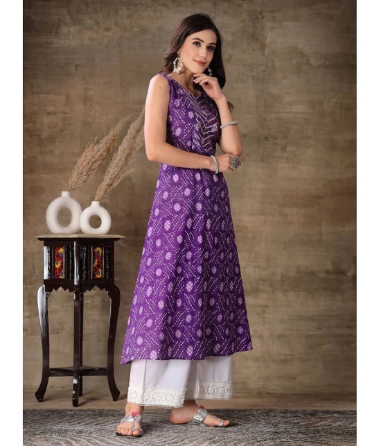 Stylum Cotton Printed A-Line Womens Kurti - Purple ( Pack of 1 ) - None