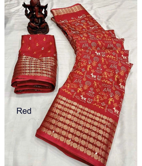 Bhuwal Fashion Art Silk Printed Saree With Blouse Piece - Red ( Pack of 1 ) - Red