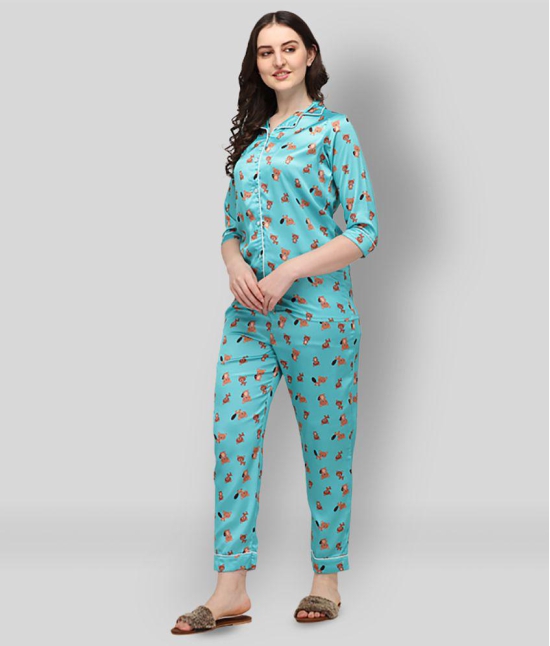 Berrylicious - Blue Satin Women's Nightwear Nightsuit Sets ( Pack of 1 ) - 2XL