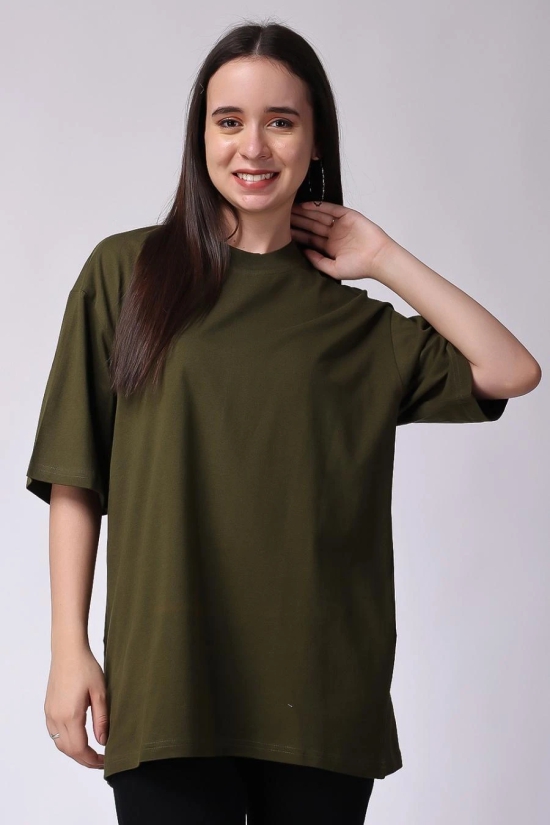 Womens Olive Green Plain Oversized Drop Shoulder T-Shirt-XXL / Olive Green