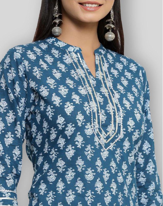 KIPEK - Blue Cotton Women's Straight Kurti ( Pack of 1 ) - XL