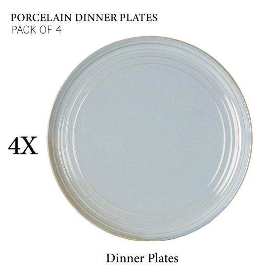 Bodhi House Handcrafted Chip Resistance Porcelain Dinner Plates, 4 Pieces Serving for 4, Microwave and Dishwasher Safe, Bone-ash Free, Full Plate Set Crockery for Dining and Gifting, Arctic Blue