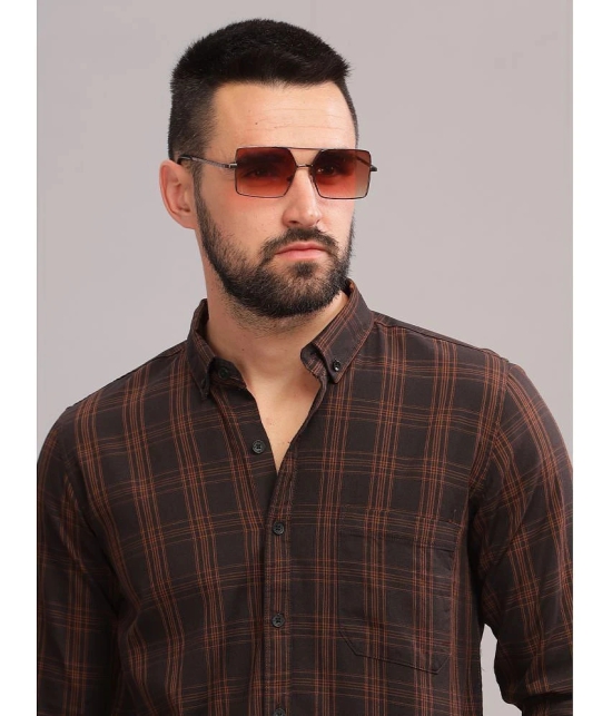 Paul Street 100% Cotton Slim Fit Checks Full Sleeves Mens Casual Shirt - Brown ( Pack of 1 ) - None