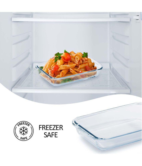 Treo By Milton 1600 Ovensafe Rectangle Borosilicate Glass Dish, 1600 ml, Transparent | Microwave Safe | OTG Safe | Freezer Safe | Dishwasher Safe - Transparent