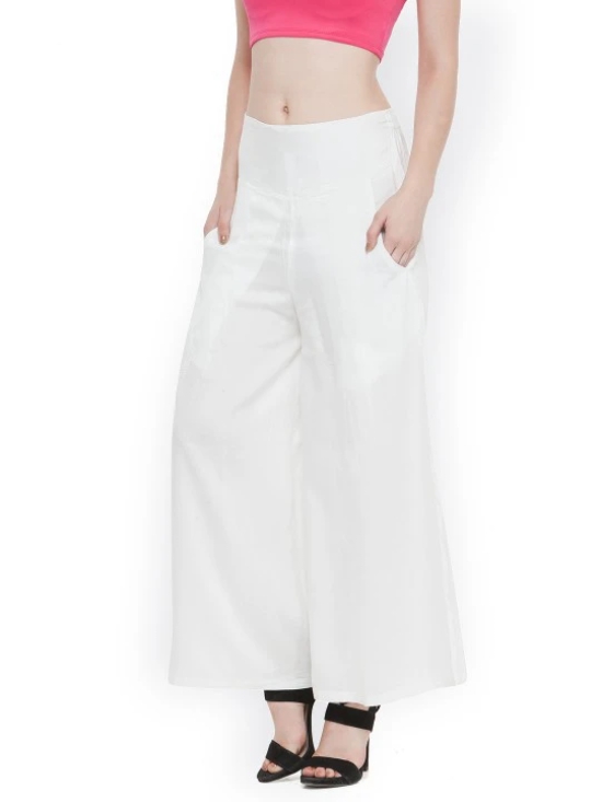 Women White Solid Flared Palazzos