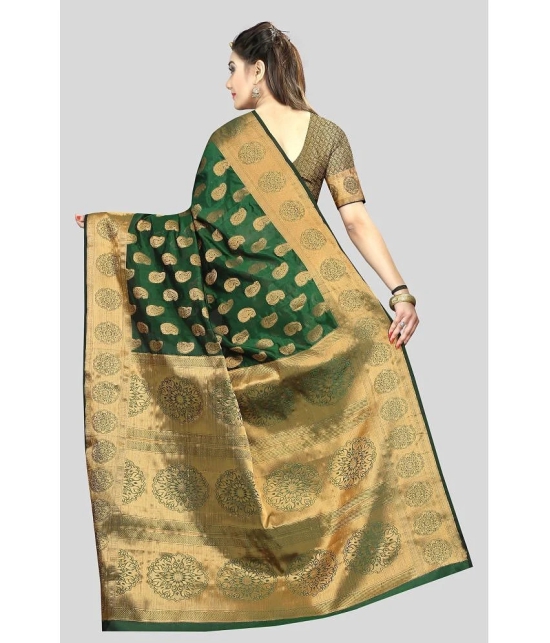 Gazal Fashions - Green Banarasi Silk Saree With Blouse Piece ( Pack of 1 ) - Green