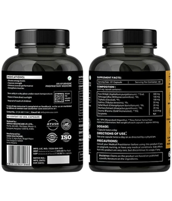 Nirvasa Shilajit Gold 60 Capsules | 100% Pure Himalayan Shilajit Original Capsules | Contains 24 Carat Gold, Gokshura, Akarkara, Triphala, Safed Musli & Ashwagandha