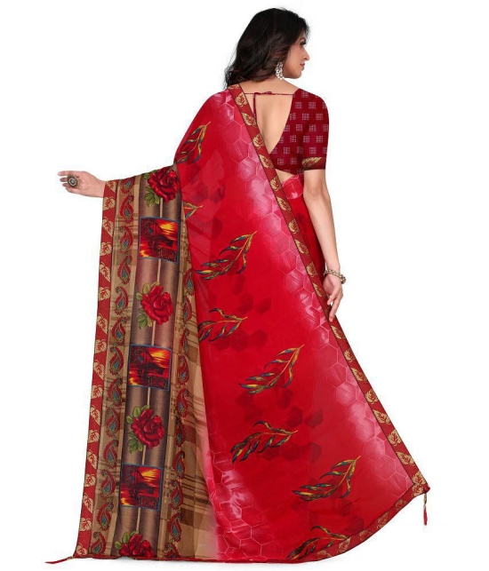 LEELAVATI - Red Georgette Saree With Blouse Piece ( Pack of 1 ) - Red