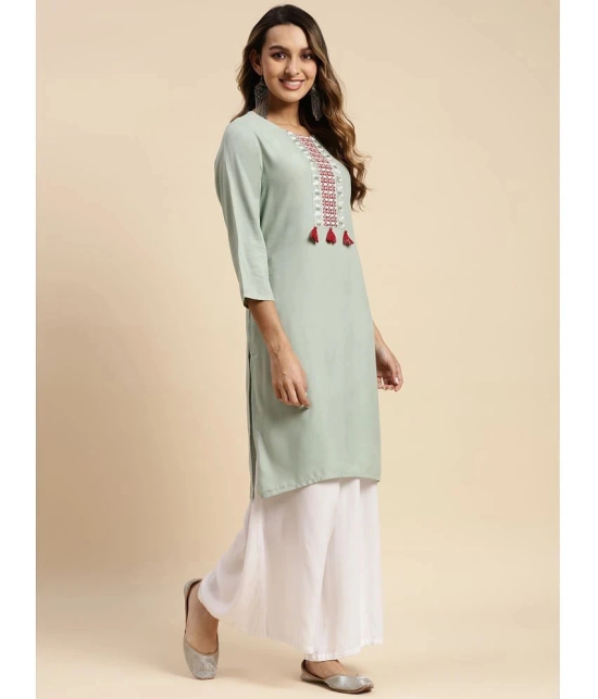 Rangita Women Rayon Embroidered Knee Length Straight Kurti -Mint Green - None