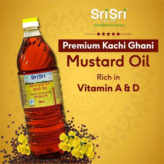 Sri Sri Tattva Premium Kachi Ghani Mustard Oil Bottle, 500ml