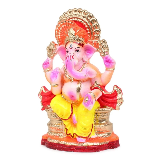 KSI Eco Friendly Handcrafted God Ganesh Clay Idol Mud Murti Kacchi Mitti Lord Ganesha Water Soluble Ganesh Idol for Ganpati Visarjan and for Home Temple (Size- 7.5 Inches)