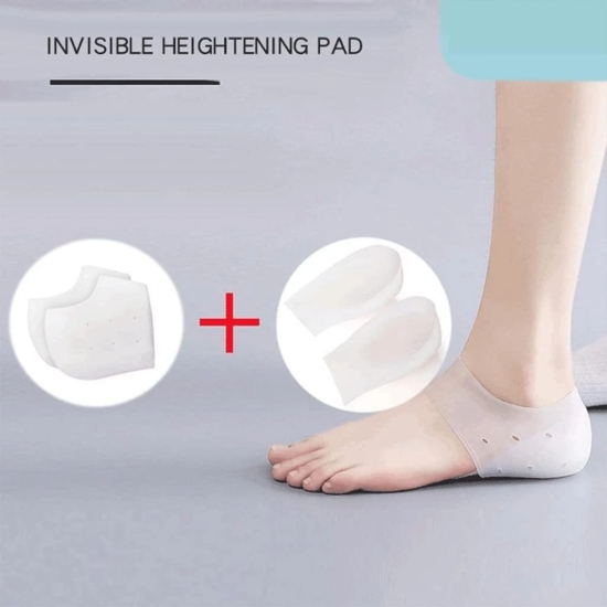 WUGO::Silocon Invisible Height Increase Heel Pad Socks | Silicone Gel Lift Insoles , Protector In Socks Cracked Foot Massage Breathable Insoles Pain Relieve for Women (1 pcs - White Colour).