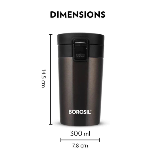 Borosil Coffeemate 300 ML Vacuum Insulated Stainless Steel Travel Mug | 8 Hours Hot and 14 Hours Cold | 1 Pc White