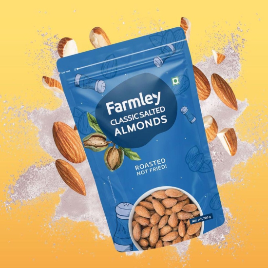 Farmley Classic Salted Roasted Almonds (Badam) 200g - Delicious and Crunchy Snack - Pack of 1 - Roasted Not Fried Nuts