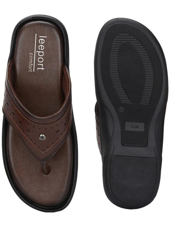 Leeport Tan Mens Leather Slipper - None