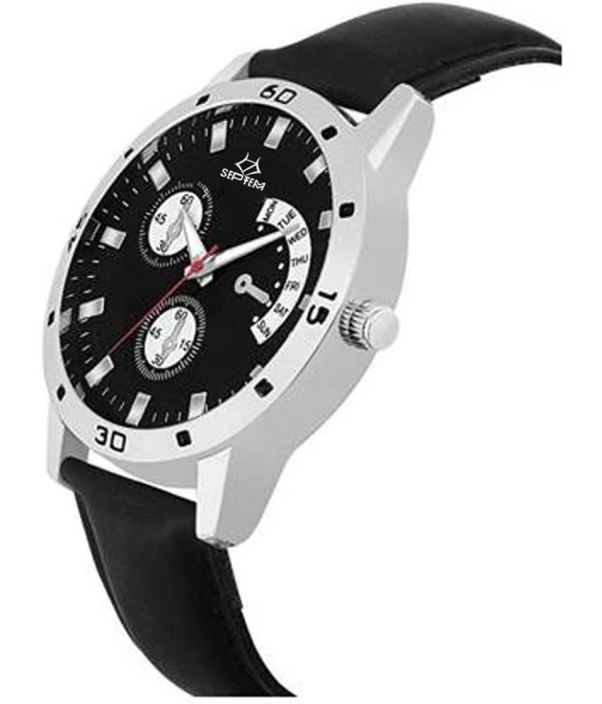 Septem Black Leather Analog Mens Watch